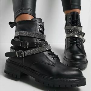 STEVE MADDEN Captain Leather Womens Combat Boots